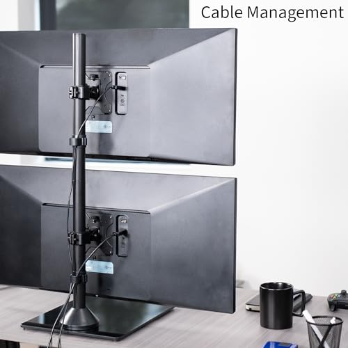 VIVO Dual Monitor Desk Stand with Tempered Glass Base, Free-Standing LCD Mount, Holds in Stacked Vertical Position 2 Ultrawide Screens up to 34 inches, Black, STAND-V002LG - size: Up to 34", style: Tempered Glass Base