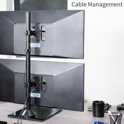 VIVO Dual Monitor Desk Stand with Tempered Glass Base, Free-Standing LCD Mount, Holds in Stacked Vertical Position 2 Ultrawide Screens up to 34 inches, Black, STAND-V002LG - size: Up to 34", style: Tempered Glass Base