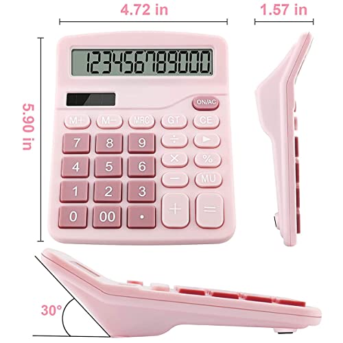 Office Calculators Desktop, 12-Digit Dual Power Cute Calculator with Large LCD Display Big Button for Office Home and School (Pink)