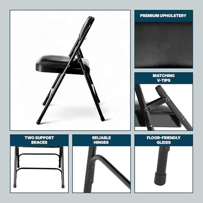 OEF Furnishings OEF1210 Vinyl Cushioned Folding Chairs with Steel Frame, Black, 4-Pack - color: Black
