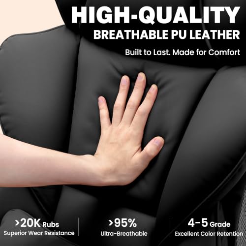 ALLGOD Office Desk Chair, Big and Tall Executive Chair with Lumbar Support, High Back Computer Gaming Chair, PU Leather with Pocket Spring Cushion, Adjustable Armrests and Footrest, Black - color: Black
