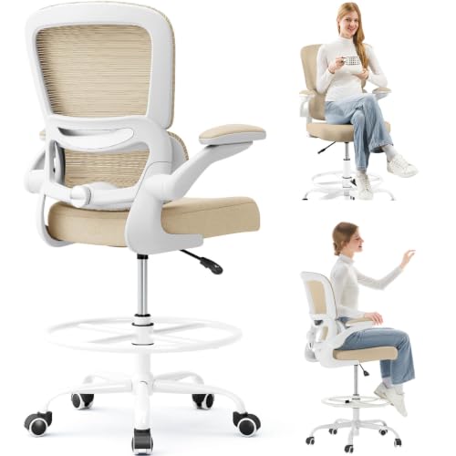 TRALT Drafting Chair - Tall Office Chair with Lumbar Support for High Desk - color: Beige