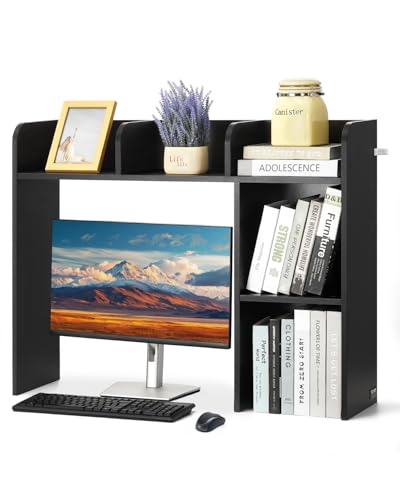 VEVOR Wood Desk Shelf, Desktop Bookshelf, Desk Storage Hutch with 6 Shelves, Office Countertop Organizer 3-Tier Display Rack, with Anti-Slip Feet Pads, for Office, Home & Dorm, Black - color: Black, size: 5 Shelves