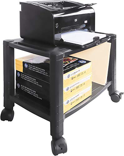 Kantek Height-Adjustable Under-Desk Printer cart, Plastic, 2 Shelves, 60 lb Capacity, 20" x 13.25" x 14.13", Black - size: 20-Inch Extra Wide, style: 2-Shelf