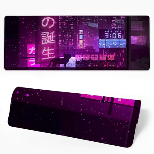 Desk Pad Anime Street Desk Mat for Keyboard and Mouse, Large Mousepad with Stitched Edges for Work Game Office, 31.5 x 11.8 in - color: Anime Street, size: 11.8L x 11.8W inches
