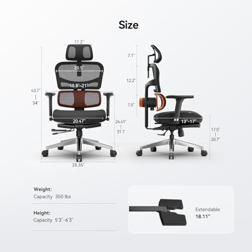Newtral Mesh Ergonomic Office Chair, Auto-Following Adaptive Lumbar Support, 4D Soft Armrest & 2D Rotatable Headrest, 96°-136°Lockable Recline Swivel Desk Chair, Home Office Gaming ChairGaming Chair - color: Black, size: with Footrest