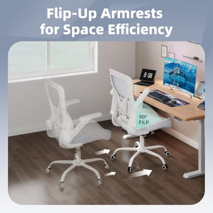 ralex-chair Ergonomic Office Chair with Adjustable Lumbar Support 350lbs | Desk Chair with 3D Flip-up Armrest,Computer Chair with Mesh Back,PU Leather Seat, for Office,Home,White - color: White