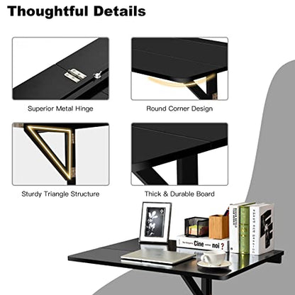 COSTWAY Wall Mounted Folding Table, 31.5" x 23.5" Drop-Leaf Floating Writing Desk for Small Spaces, Space-Saving Fold Down Laptop Workstation for Kitchen, Bedroom, Laundry Room, Study Room (Black) - color: Black