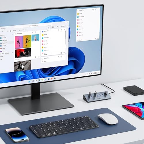 JESWO 7-Port Aluminum Powered USB 3.0 Hub with 3.3Ft Cable - color: Grey