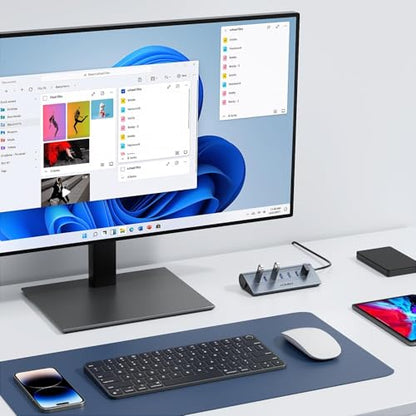 JESWO 7-Port Aluminum Powered USB 3.0 Hub with 3.3Ft Cable - color: Grey