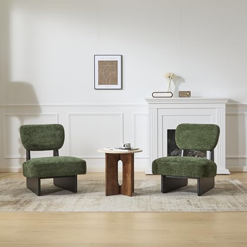 Christopher Knight Home Mores Low Profile Accent Chair Set of 2, Modern Living Room Armless Lounge Chair, Fabric Comfy Reading Chair for Bedroom, Wooden Frame and Thick Padded Seat, Black+Green - color: Black+green