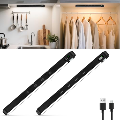 WILLED Under Cabinet & Closet Lights, Motion Sensor, Rechargeable, Magnetic, 3 Color Temps, Dimmable LED Light Bar for Indoor Kitchen Counter (2 Pack, Black) - color: Black