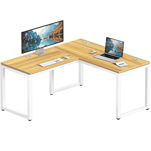 SHW 55 x 60 Commercial-Grade L-Shape Corner Office Computer Desk, Oak | 10-Year Limited Warranty - color: Oak