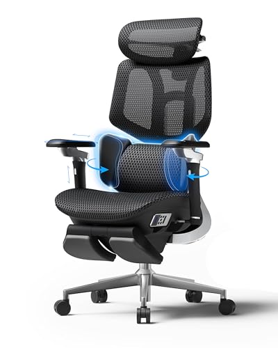Hbada X7 Smart Ergonomic Chair, Office Chair, with Fully Automated Lumbar Tracking, 4D Adjustable Headrest, 720° Adjustable Armrests, Ventilated Seat Cushion, Swivel, Black - color: Black