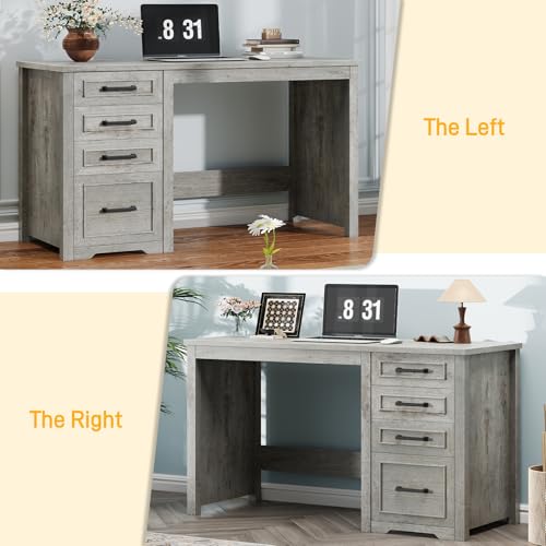 Vabches Farmhouse 49” Executive Desk with File Drawer, Grey | 4 Drawers Reversible Computer Desk with Storage, Rustic Home Writing Workstation for Home Office - color: 49in Grey