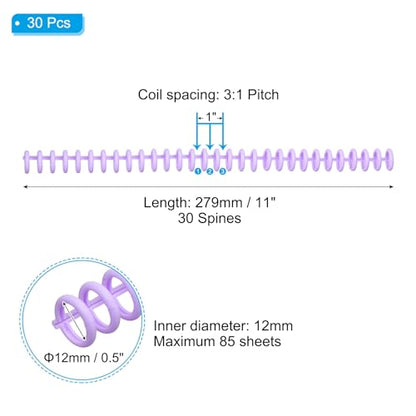 PATIKIL 12mm(1/2") Plastic Spiral Binding Coils, 30 Pcs Binding Spirals 85 Sheet Capacity Binding Spirals for Binding Paper Sheets, Purple - color: Purple, size: 12mm(1/2")