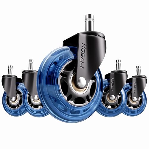 HOSALI Office Chair Wheels, 3 Inch Desk Chair Replacement Rubber Wheel, Safe for Hardwood Floors Gaming Chair Casters Smooth & Silence Gliding, Set of 5, Blue - style: Blue