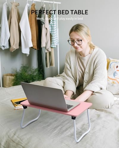 Ruxury Foldable Lap Desk Laptop Stand Bed Desk Table Tray, Breakfast Serving Tray, Portable & Lightweight Mini Table, Lap Tablet Desk for Sofa Couch Floor - Pink - color: Pink