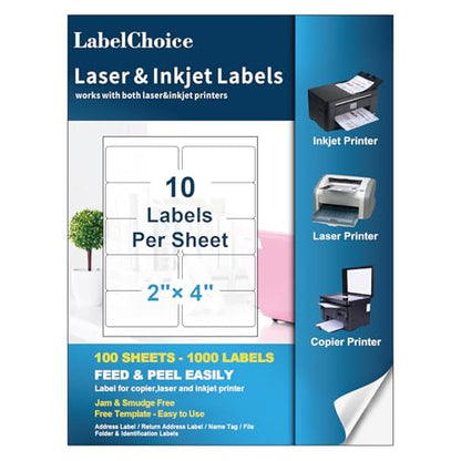 100 Sheets 1000 Pcs 2”x4” 10 Up Shipping Address Labels Compatible with Laser and Inkjet Printers, 2x4 10 Per Page Strong Adhesive Internet Mailing Shipping Labels - size: 2"x4"--1000 Labels