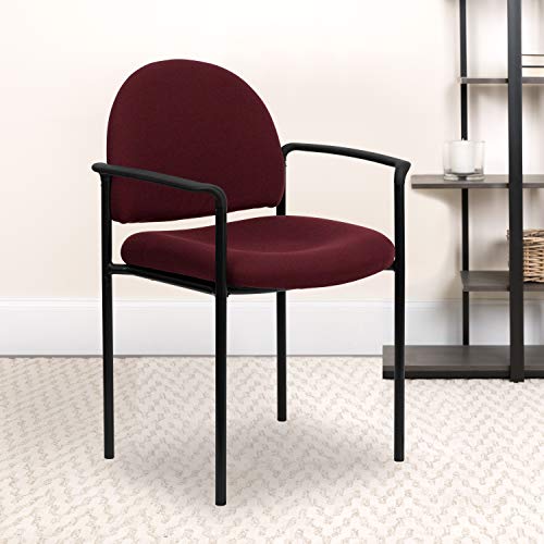 EMMA + OLIVER Burgundy Fabric Stackable Steel Side Chair with Arms | Contoured Cushions, Powder Coated Frame, Durable Construction, Commercial Use - color: Burgundy Fabric