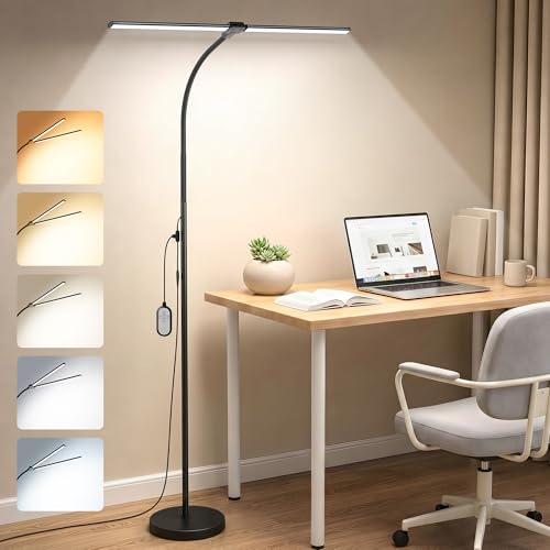 LED Floor Lamp 20W 1400LM Adjustable Neck, Bright Color Changing Light - color: Black