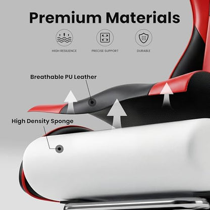 Gaming Chair, Ergonomic Computer Chair with Footrest and Lumbar Support, Height Adjustable Office Chair with 360° Swivel Seat and Headrest (Red & Black) - color: Red & Black