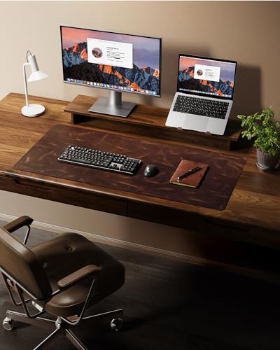 YSAGi Leather Desk Mat, 31.5"x15.8"Real Leather Desk Pad,2mm Thick Desk Blotter with Stiched line,Oil-Wax Feel Mouse pad and Self-Healing Laptop Pad for Home & Office(Classic Dark Brown) - size: 31.5"x15.8"