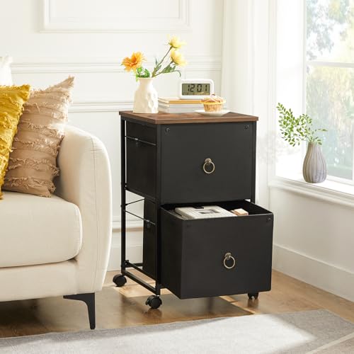 HOOBRO 2 Drawer Mobile File Cabinet, Rolling Printer Stand, Vertical Filing Cabinet, Office Drawers, Filing Cart for Home Office, A4/Letter Size, Nonwovens Drawer, Black and Rustic Brown BFK20WJ01 - color: Black + Rustic Brown