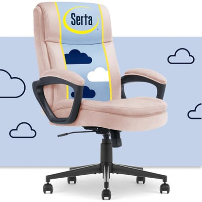 Serta Executive Office Chair with Lumbar Support, Fixed Arms Leather Chair - color: Pink Velvet Fabric