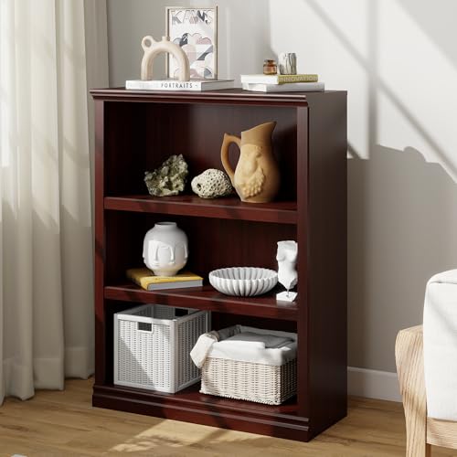 Bevfint 43 in Tall Mahogany Bookcase, 3 Tiers Bookshelf Open Storage | 33 inch Wide Floor Standing Indoor Furniture, Book Cases for Home School Library Office Bedroom Kids - color: Mahogany, size: 3-Tier Open Bookcase