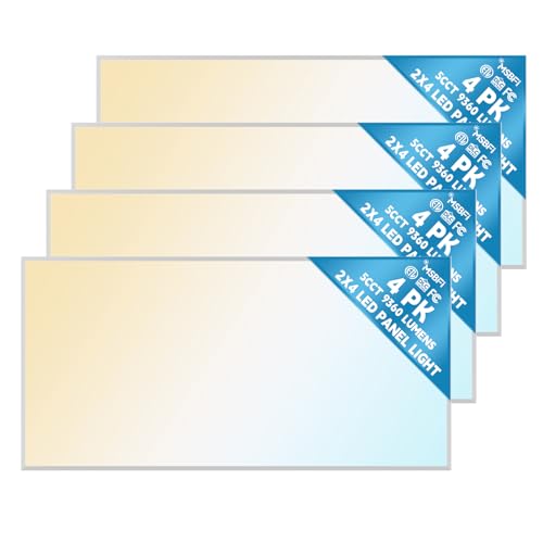 2x4 LED Flat Panel Light 4-Pack, Drop Ceiling Fixture, 5 Wattage Selectable (30W/40W/50W/60W/72W), 5 CCT (3000K-6500K), 0-10V Dimmable, ETL/DLC Listed for Office & Kitchen - size: 2x4 4Pack