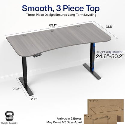 VIVO Dark Gray 63 x 32 in Standing Desk, DESK-KIT-2EBG - color: Dark Gray Top / Black Frame, size: 63 x 32 inch