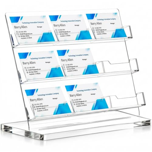 Business Card Holder for Desk, 9 Slots Clear Acrylic Card Display Stand, Large Capacity Detachable Desktop Organizer with Angled Design for Office Reception Meeting Room - style: 9 Slots