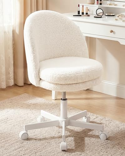 GTPOFFICE Vanity Chair with Back, Adjustable Tall Office Chair High Swivel Bar Stools Fluffy Cute Desk Chair Comfy with Wheels Bow Pillow Armlees for Adults Standing Desk Bar, Teddy Velvet, Cream - color: Tv-cream