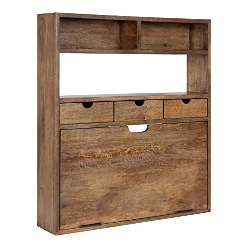 Kate and Laurel Georgie Rustic Wood Floating Desk; 26 x 6 x 30; Natural Wood; Bohemian Computer Desk for Home Office with Folding Design - color: Natural