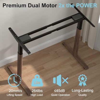 Dual Motor Standing Desk Frame,Sit Stand Desk Base Only,Walnut | Whisper-Quiet Dual Motors, 264 lb Capacity, Fits 47.2-70.8 in Tabletops, Stable Steel Frame with Oval Legs, 3 Memory Presets - color: Walnut