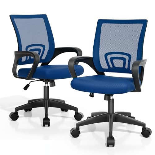 Magshion Office Computer Desk Chairs, 2 Pack, 300 LBS Capacity, Navy Blue | Mid-Back Ergonomic Mesh Chair w/ Lumbar Support, Backrest, Height Adjustable, Armrests, Rolling Wheels for Gaming Work - color: Navy Blue, size: 2 Pack