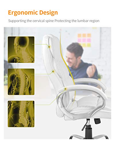 Office Chair Computer High Back Adjustable Ergonomic Desk Chair Executive PU Leather Swivel Task Chair with Armrests Lumbar Support (White) - color: White, style: without massage