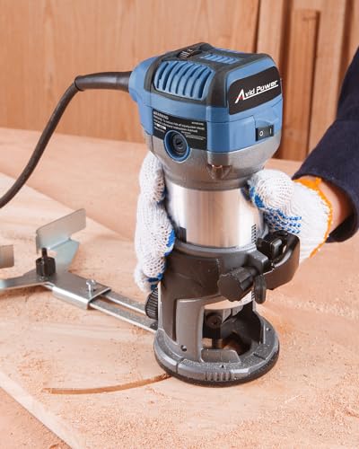 AVID POWER 6.5 Amp 1.25 HP Compact Router Tools for Woodworking, Fixed Base Wood Router with Trim Router Bits, 6 Variable Speeds, Edge Guide, Roller Guide, Dust Hood (Blue, 65mm) - color: Blue