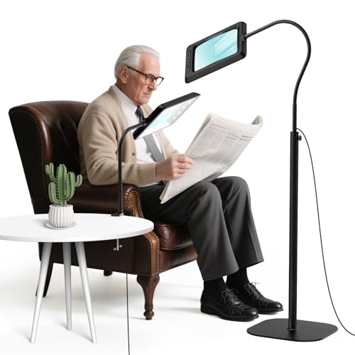 MoKo 10X Large Magnifying Glass with Light and Stand, Flexible Gooseneck Floor Magnifying Lamp with 5 Color Modes, 3-in-1 LED Lighted Desk Lamp Magnifiers for Reading, Close Work, Sewing, Crafts