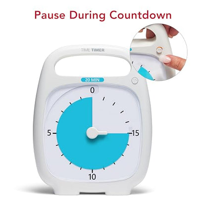 TIME TIMER Plus 20 Minute Desk Visual Timer - Countdown Timer with Portable Handle for Classroom, Office, Homeschooling, Study Tool with Silent Operation (White) - style: 20 Minutes