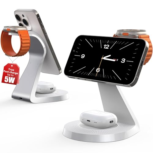 3 in 1 Charging Station for Apple Devices,Mag-Safe Charger Stand Fast Charging,Wireless Charger for iPhone 16/15/14/13/12 Series,& AirPods,& iWatch(USB-C Charger Included) - color: White