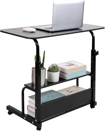 Adjustable Height Mobile Computer Desk with Wheels Black 31.5X15.7 Inches - color: Modern Black