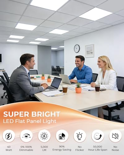 2x2 LED Flat Panel Light 2Pack 5CCT Selectable, 0-10V Dimmable | 5000LM, 3000K/3500K/4000K/5000K/6300K Adjustable, 20W/25W/30W/35W/40W Selectable, Recessed Drop Ceiling Lighting for Office - size: 2 Feet by 2 Feet