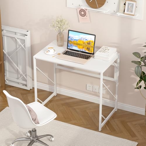 Elephance Folding Desk Writing Computer Desk for Home Office No-Assembly | Study Office Desk,Foldable Table for Small Spaces,31.5 Inch,White - color: White, size: 31.5 Inch