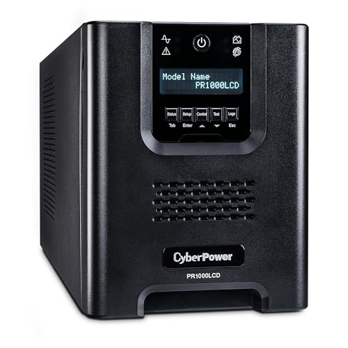 CyberPower PR1000LCD Smart App Sinewave UPS Battery Backup | 1000VA/1000W, 8 Outlets, AVR, Mini-Tower, UL Certified - size: 1000VA