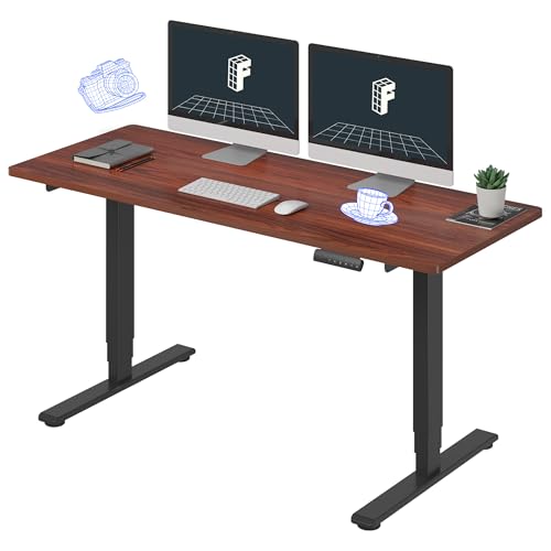 FLEXISPOT E6 3-Stage Dual Motor 60 x 24 Electric Standing Desk Sit Stand Up Desk, Holds 220 lbs, Adjustable Height w/Memory Presets, One-Piece Mahogany Desktop & Black Frame, Ships in 2 Boxes - color: Black Frame + Mahogany Top, size: 60"x24" Whole-Piece