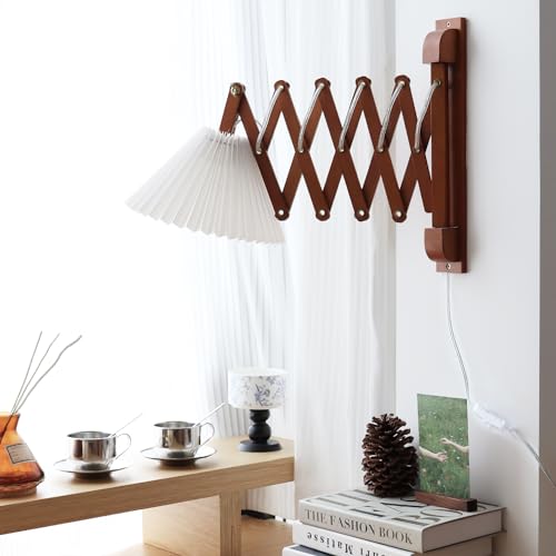 Plug in Mounted Wall Sconce, Swing Arm Wall Lamp for Bedroom, Living Room, Bedside Reading Light Fixtures with On/Off Switch ,E26 Bulb Excluded (Brown) - color: Brown