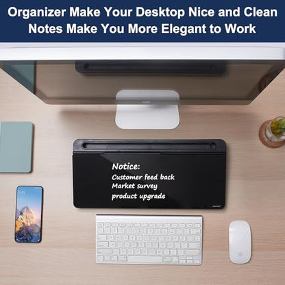 TSJ OFFICE Desktop Whiteboard Dry-Erase-Board - Computer Keyboard Stand White Board Surface Pad with Drawer, Desk Organizers with Accessories for Office, Home, School Supplies - Complete Black - color: Black Base/Glass