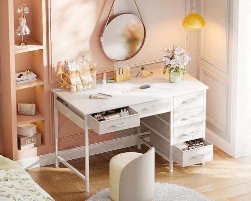 ODK 40 Inch White Computer Desk with 6 Drawers - color: White, size: 40 Inch